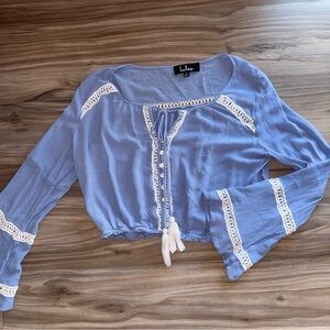 Lulu's Light Blue Lace Accent Blouse